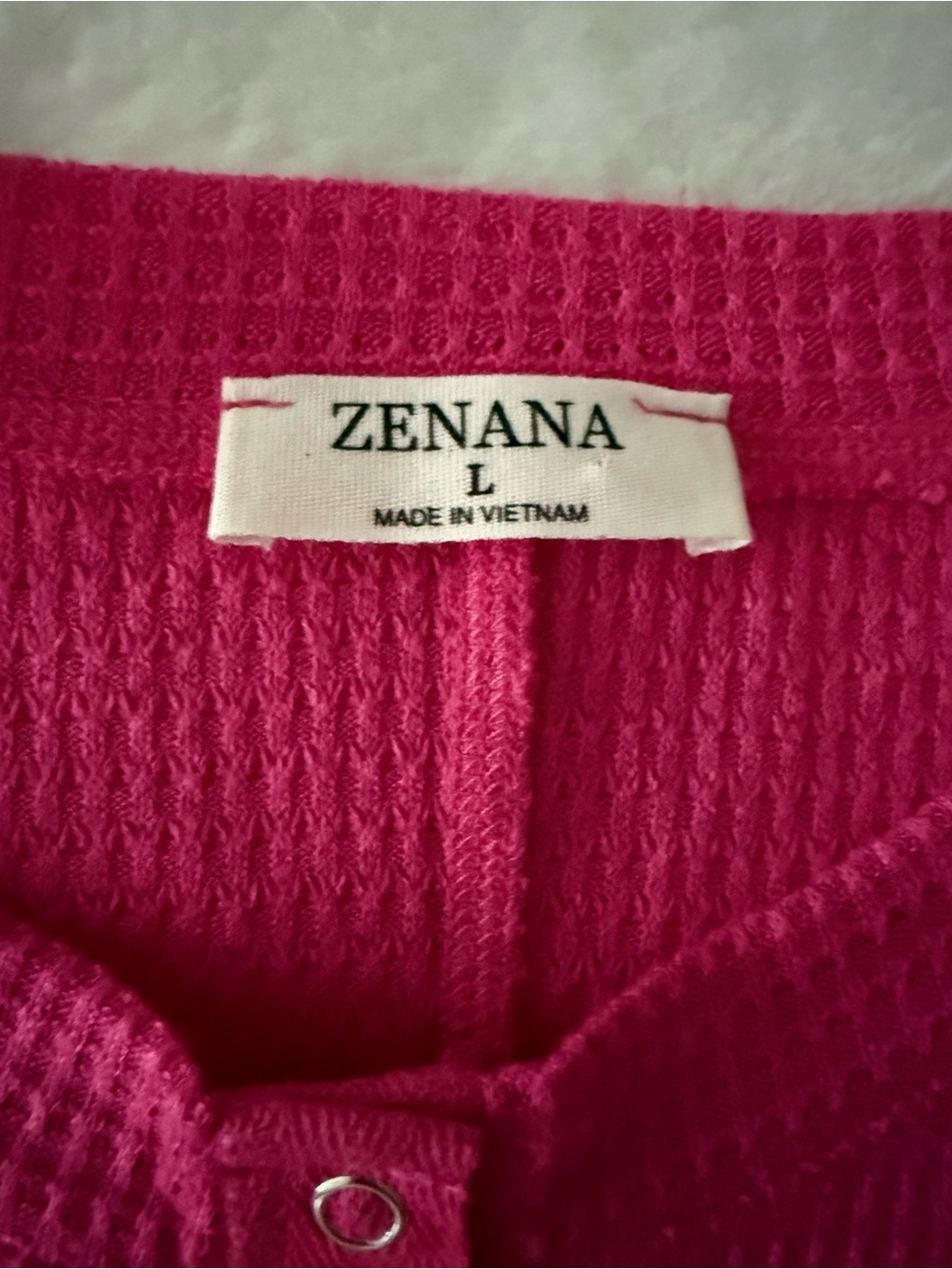 Zenana Pink Waffle Knit Henley Long Sleeved Top L - Picture 5 of 6